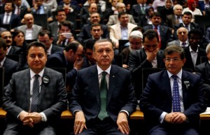 File photo shows Turkey's Prime Minister Tayyip Erdogan, flanked by Deputy Prime Minister Ali Babacan and Foreign Minister Ahmet Davutoglu, attending a meeting in Ankara