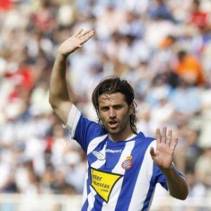 Espanyol's Jarque gestures during their Spanish first division soccer league match against Malaga at Lluis Companys stadium in Barcelona